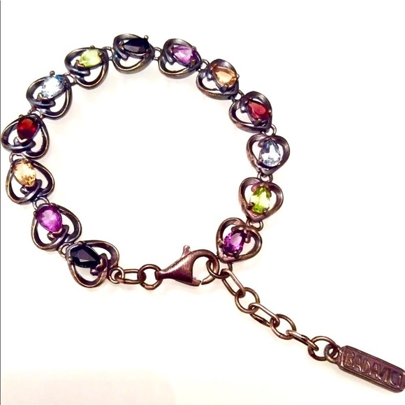 BADAVICI Natural Multi Gemstones Sterling Silver Heart Link Tennis Brace… - Picture 1 of 7